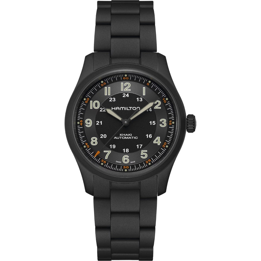Hamilton Khaki Field Titanium H70215130 analog herrklocka med svart urtavla och armband i titan