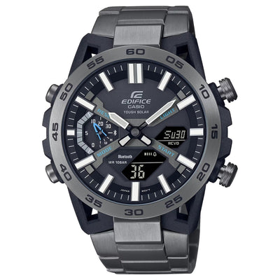 Casio Edifice ECB-2000DC-1AEF analog herrklocka med svart urtavla och armband i rostfritt stål
