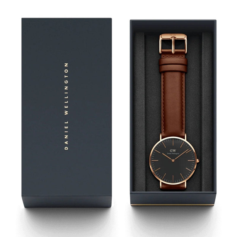 Daniel Wellington Classic St Mawes DW00100124 analog herrklocka med svart urtavla och armband i läder