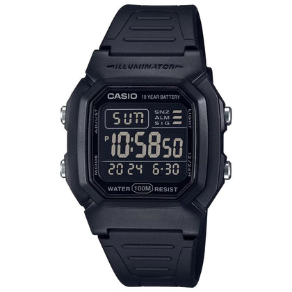 Casio Timeless W-800H-1BVES digital herrklocka med svart urtavla och armband i resin