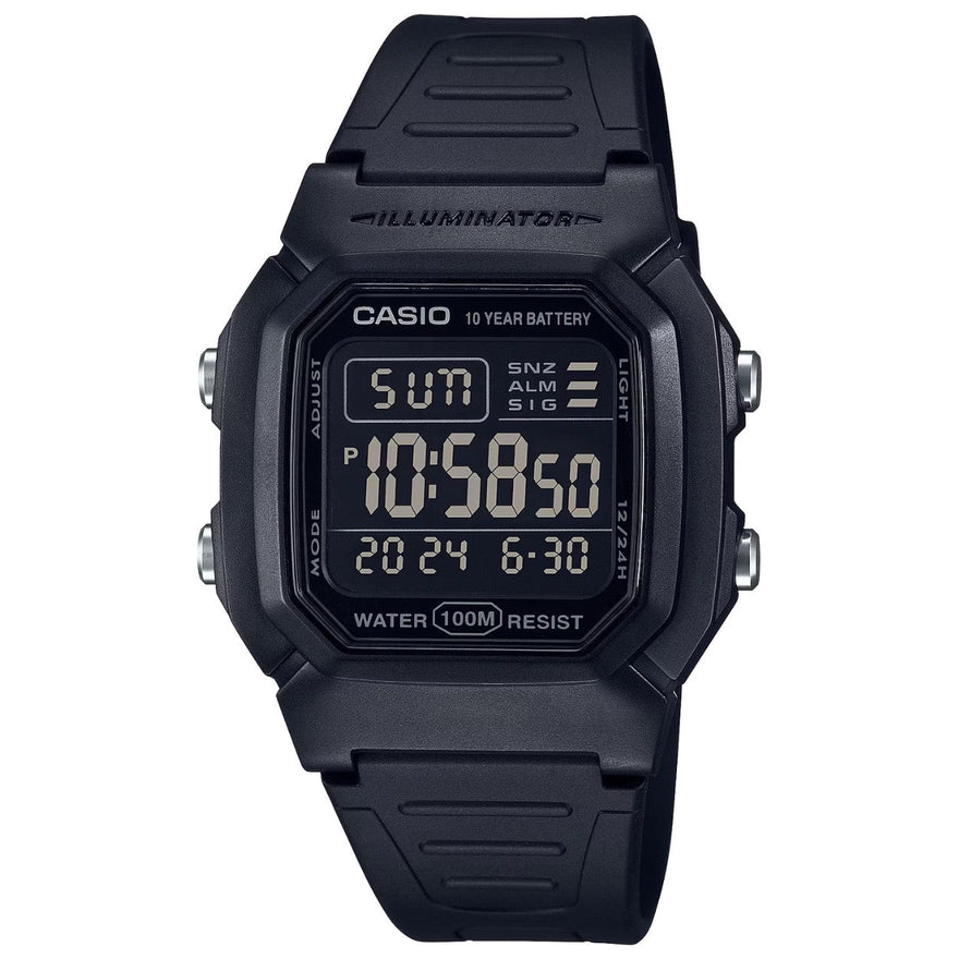 Casio Timeless W-800H-1BVES digital herrklocka med svart urtavla och armband i resin