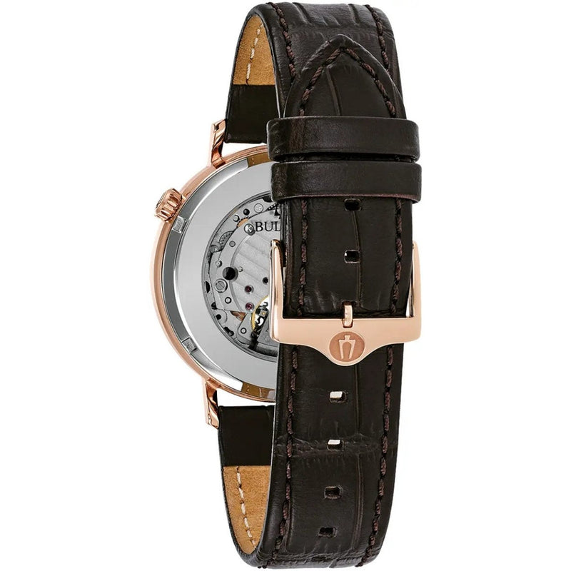 Bulova Classic 97A136 analog herrklocka med vit urtavla och armband i läder