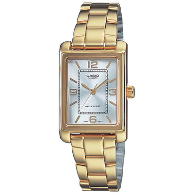 Casio Collection LTP-1234PG-7AEG analog damklocka med silver urtavla och armband i rostfritt stål