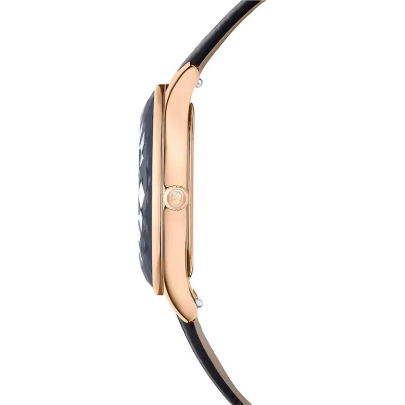 Swarovski Octea Nova 5650033 analog damklocka med svart urtavla och armband i skinn