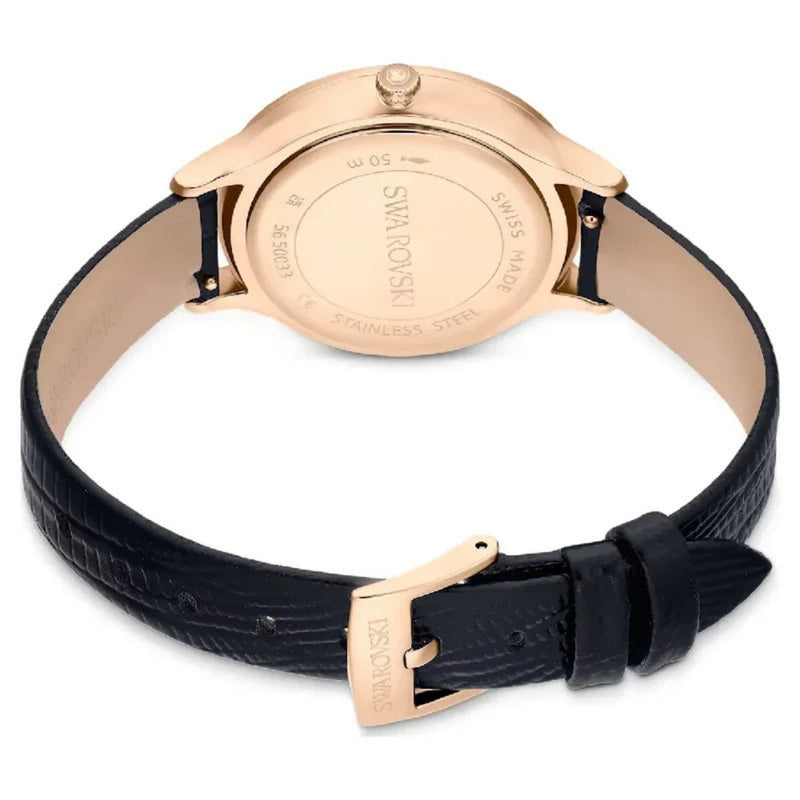 Swarovski Octea Nova 5650033 analog damklocka med svart urtavla och armband i skinn