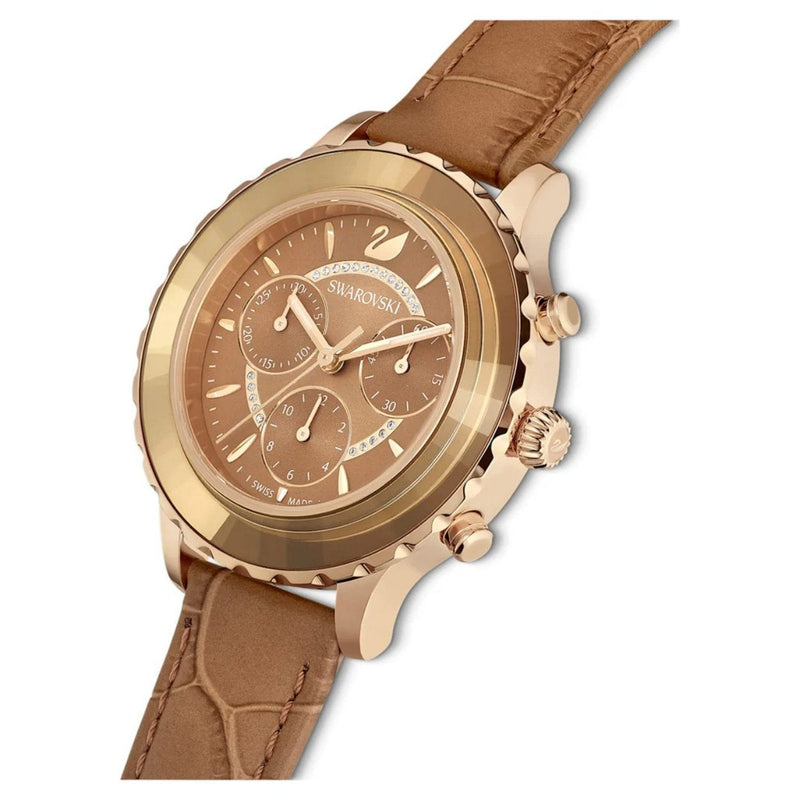 Swarovski Octea Lux 5632260 analog damklocka med brun urtavla och armband i läder