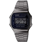 Casio Vintage A168WEGG-1BEF digital herrklocka med svart urtavla och armband i rostfritt stål