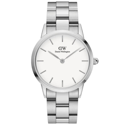 Daniel Wellington Iconic Link DW00100207 analog damklocka med vit urtavla och armband i rostfritt stål