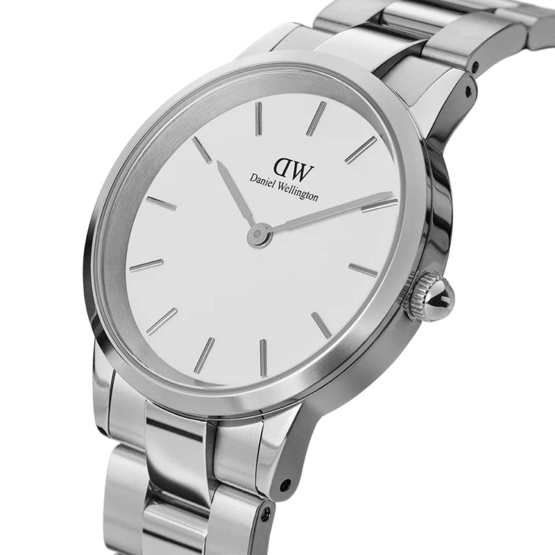 Daniel Wellington Iconic Link DW00100207 analog damklocka med vit urtavla och armband i rostfritt stål