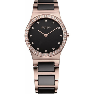 Bering Ceramic 32430-746 analog damklocka med svart urtavla och armband i rostfritt stål