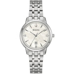 Bulova Sutton 96P233 analog damklocka med vit urtavla och armband i rostfritt stål