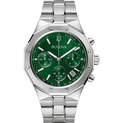 Bulova Classic 96B409 analog herrklocka med grön urtavla och armband i rostfritt stål