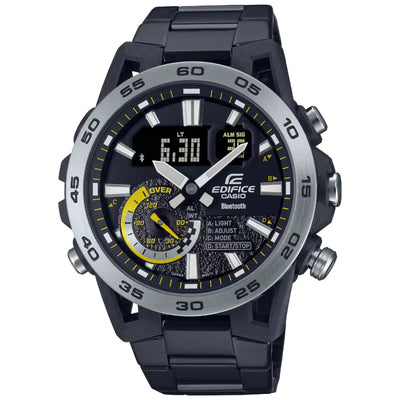 Casio Edifice Chronograph Bluetooth ECB-40DC-1AEF analog herrklocka med svart urtavla och armband i rostfritt stål