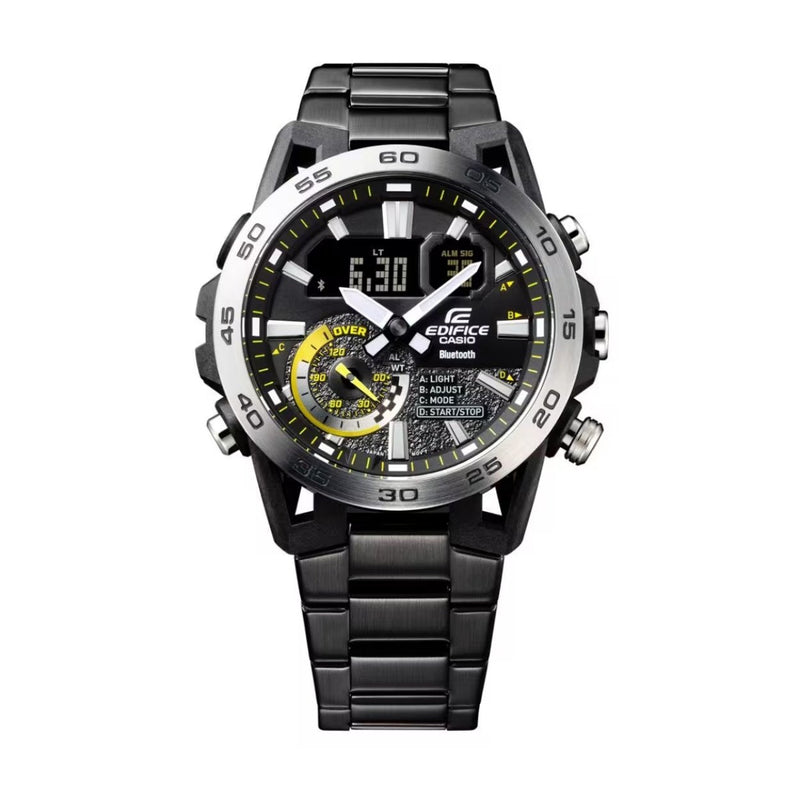 Casio Edifice Chronograph Bluetooth ECB-40DC-1AEF analog herrklocka med svart urtavla och armband i rostfritt stål
