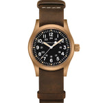 Hamilton Khaki Field Mechanical Bronze H69459530 analog herrklocka med svart urtavla och armband i läder