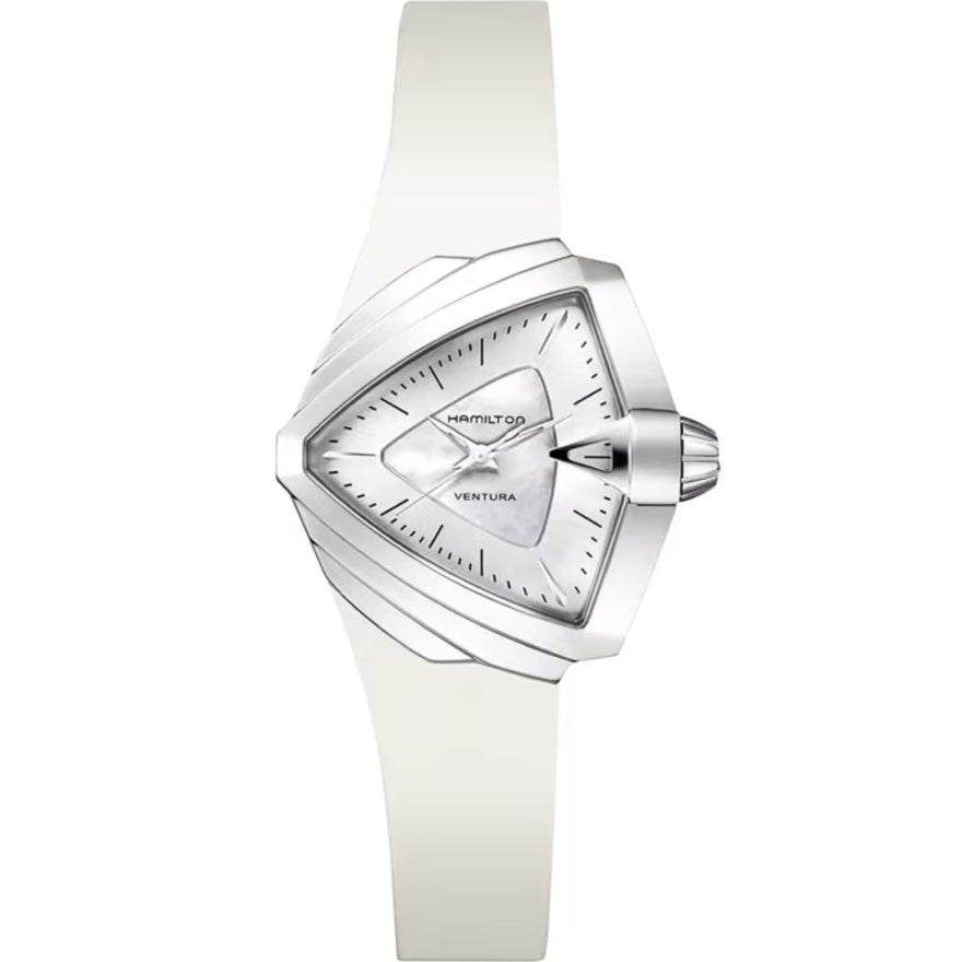 Hamilton Ventura S H24251391 analog damklocka med vit urtavla och armband i gummi