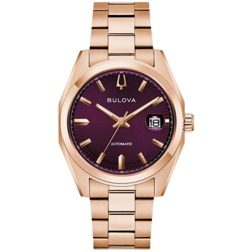 Bulova Surveyor 97B234 analog herrklocka med lila urtavla och armband i rostfritt stål