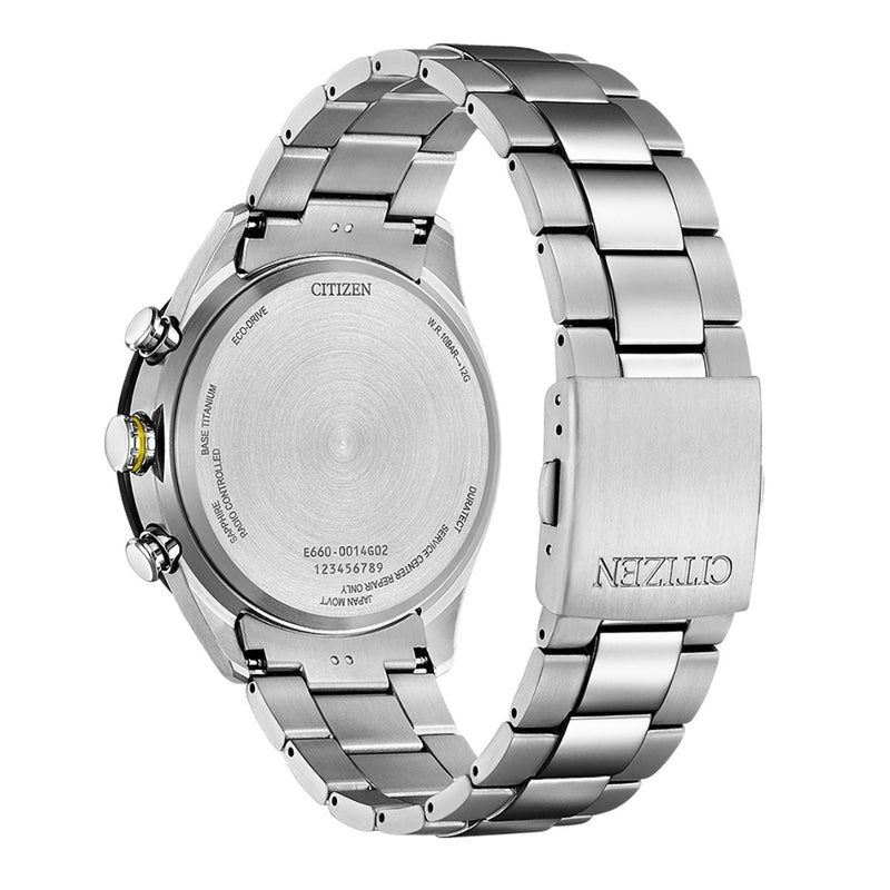 Citizen Promaster Sky Funkuhr Eco Drive CB5947-80E analog herrklocka med svart urtavla och armband i titan