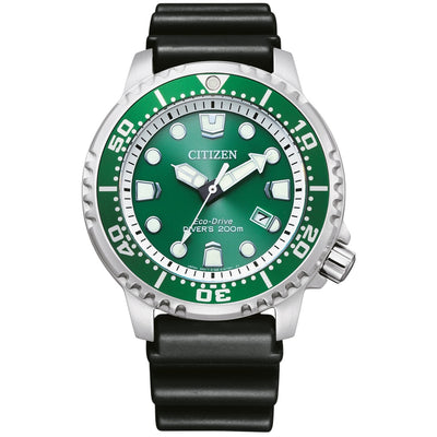 Citizen Promaster Eco-Drive Diver BN0158-18XM analog herrklocka med grön urtavla och armband i gummi