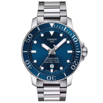 Tissot Seastar 1000 T120.407.11.041.03 analog herrklocka med blå urtavla och armband i rostfritt stål