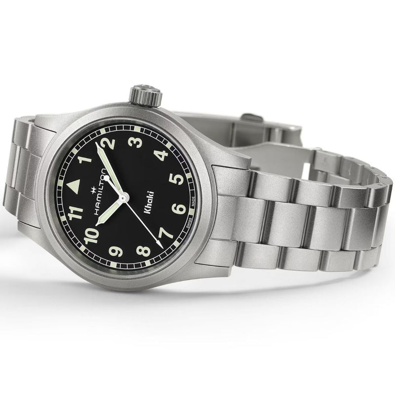 Hamilton Khaki Field H69401130 analog herrklocka med svart urtavla och armband i rostfritt stål