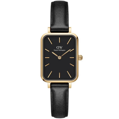 Daniel Wellington Quadro Pressed Sheffield Gold DW00100560 analog damklocka med svart urtavla och armband i läder