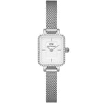 Daniel Wellington Quadro Mini Lumine Bezel Silver DW00100732 analog damklocka med vit urtavla och armband i rostfritt stål
