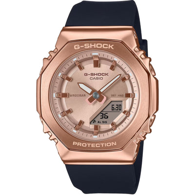 Casio G-Shock GM-S2110PG-1A4ER ana-digi damklocka med roséguld urtavla och armband i resin