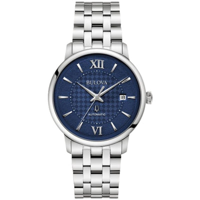 Bulova Hudson 96B447 analog herrklocka med mörk blå urtavla och armband i rostfritt stål