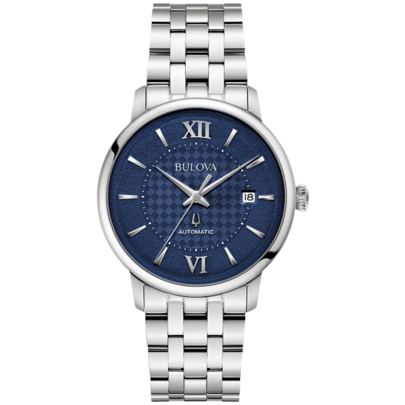 Bulova Hudson 96B447 analog herrklocka med mörk blå urtavla och armband i rostfritt stål
