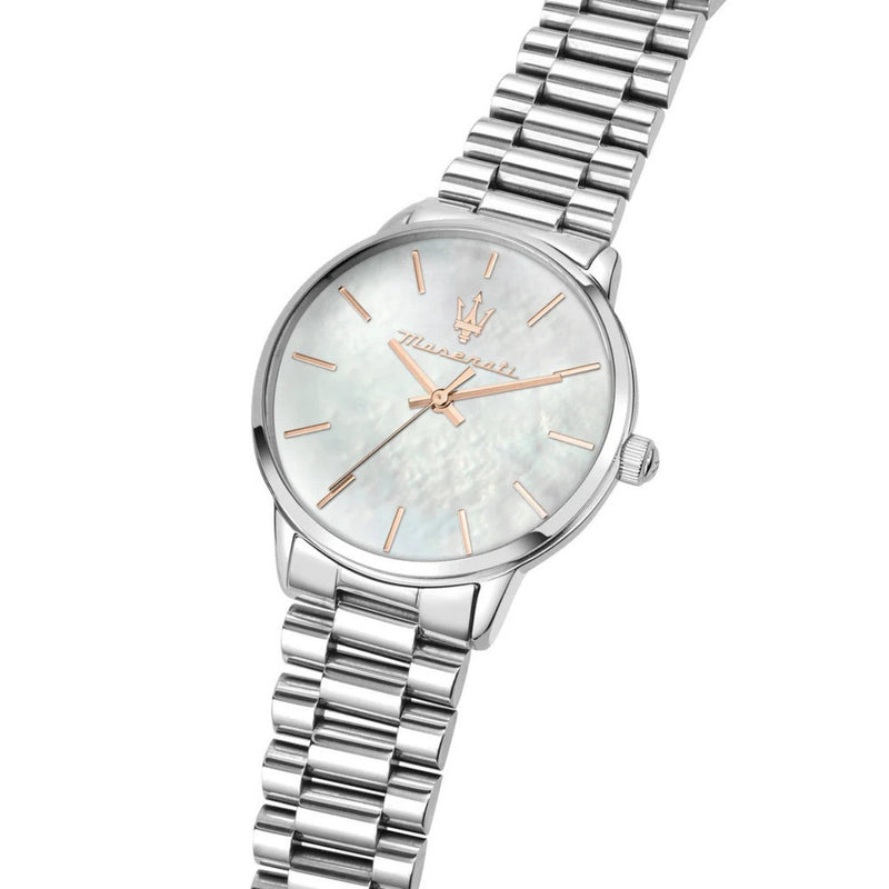 Maserati Royale R8853147507 analog damklocka med silver urtavla och armband i rostfritt stål