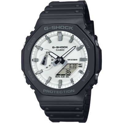 Casio Timeless GA-2100WD-1AER ana-digi herrklocka med vit urtavla och armband i resin
