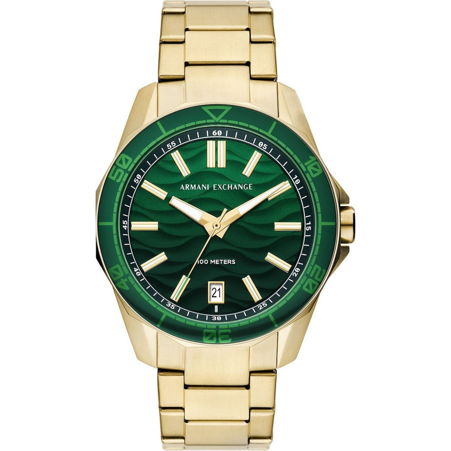 Armani Exchange AX1951 analog herrklocka med grön urtavla och armband i rostfritt stål