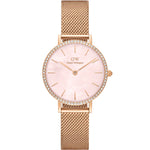 Daniel Wellington Petite Lumine Bezel Melrose DW00100663 analog damklocka med rosa urtavla och armband i rostfritt stål