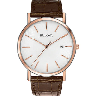Bulova Classic 98H51 analog herrklocka med vit urtavla och armband i läder