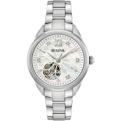 Bulova Sutton Ladies 96P181 analog damklocka med vit urtavla och armband i rostfritt stål