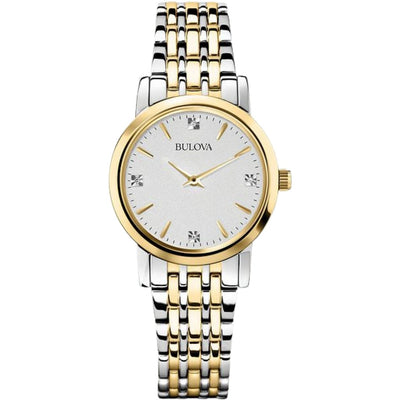 Bulova Classic 98P115 analog damklocka med silver urtavla och armband i rostfritt stål