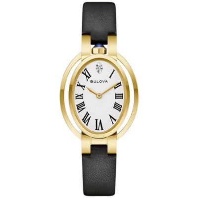 Bulova Rubaiyat Apollo Theater 97P180 analog damklocka med vit urtavla och armband i läder