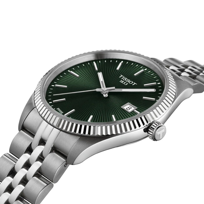 Tissot Ballade T156.410.11.091.00 analog herrklocka med grön urtavla och armband i rostfritt stål