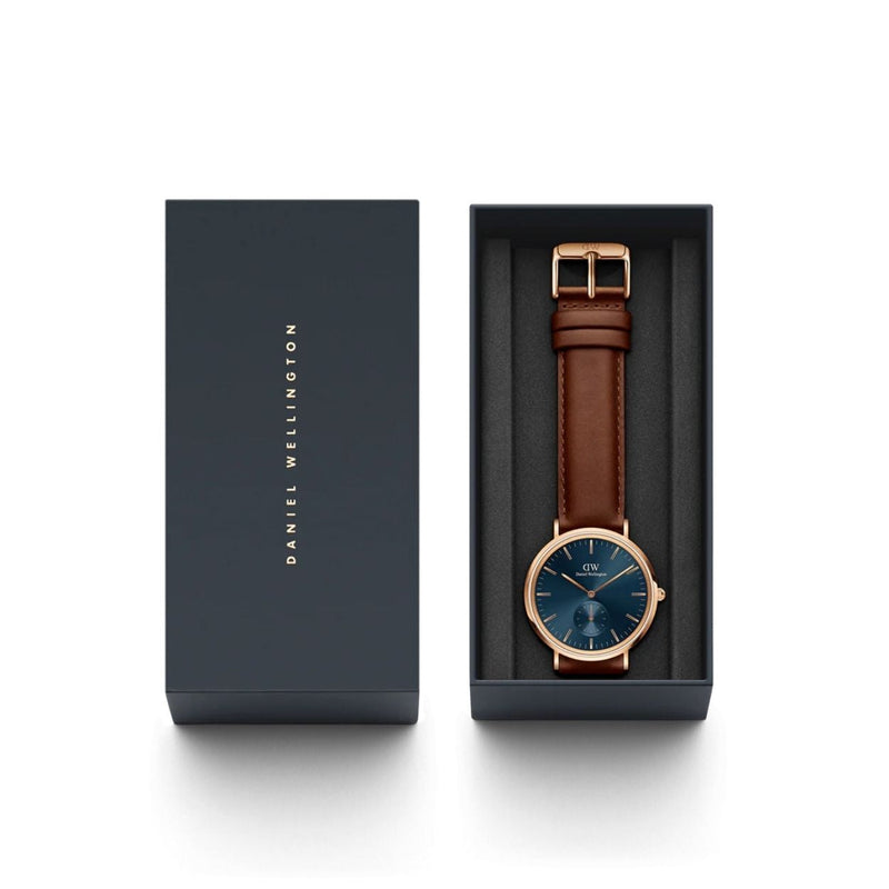Daniel Wellington Classic Multi-Eye St Mawes DW00100708 analog herrklocka med blå urtavla och armband i läder