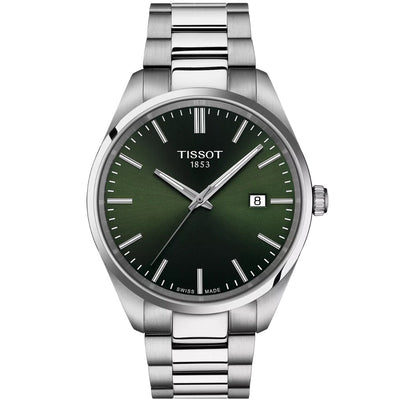 Tissot PR 100 T150.410.11.091.00 analog herrklocka med grön urtavla och armband i rostfritt stål