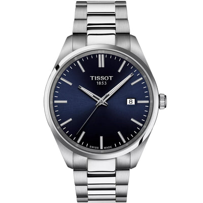 Tissot PR 100 T150.410.11.041.00 analog herrklocka med blå urtavla och armband i rostfritt stål