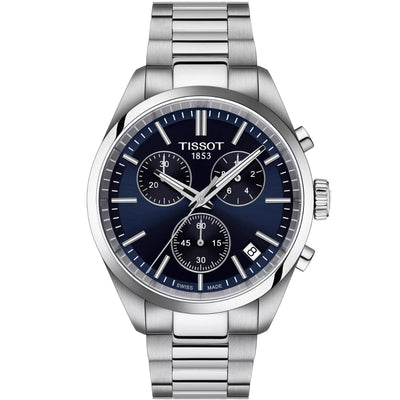 Tissot PR 100 T150.417.11.041.00 analog herrklocka med blå urtavla och armband i rostfritt stål