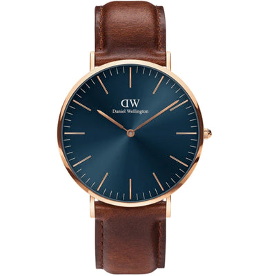 Daniel Wellington St Mawes Arctic DW00100626 analog herrklocka med blå urtavla och armband i läder