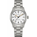 Hamilton Field Mechanical Power Reserve H69509110 analog herrklocka med vit urtavla och armband i rostfritt stål