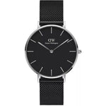Daniel Wellington Petite Ashfield DW00100308 analog damklocka med svart urtavla och armband i rostfritt stål