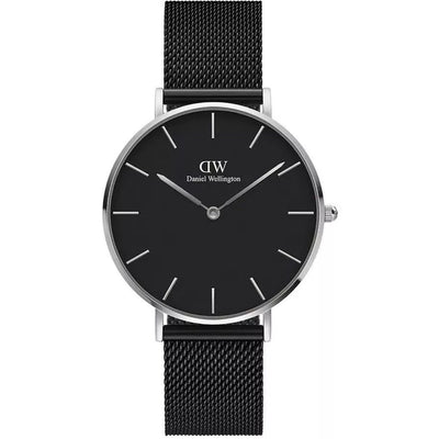 Daniel Wellington Petite Ashfield DW00100308 analog damklocka med svart urtavla och armband i rostfritt stål