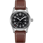 Hamilton Khaki Field Auto H70555533 analog herrklocka med svart urtavla och armband i läder