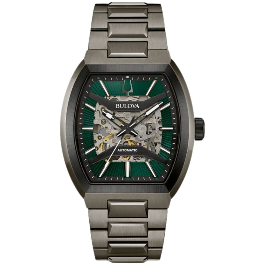 Bulova Maquina Automatic 98A321 analog herrklocka med grön urtavla och armband i rostfritt stål