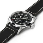 Hamilton Khaki Field Auto H70455733 analog herrklocka med svart urtavla och armband i läder